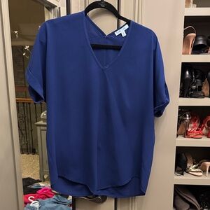 She + Sky Royal Blue V-Neck Short Sleeve Blouse
